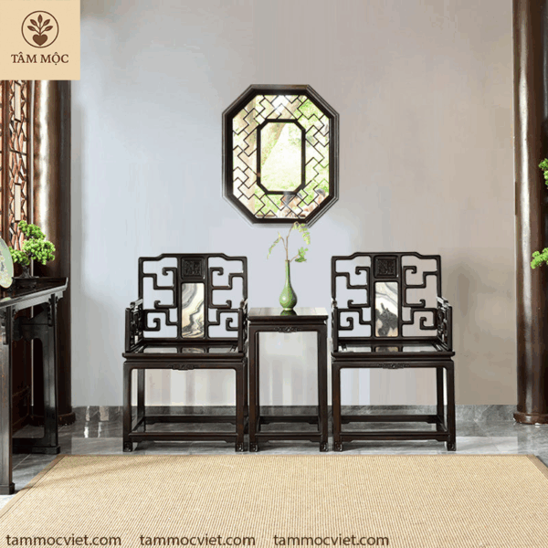 Ghế triện vuông vách đá gỗ trắc