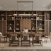 Setup trà thất hiện đại bàn gỗ nguyên khối 20-25m2