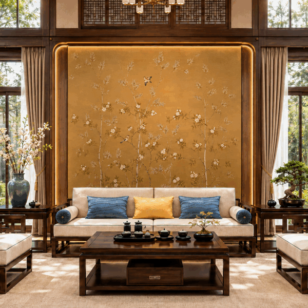 Nội thất phòng khách biệt thự cao cấp – Không gian Á Đông đương đại cho phòng khách từ 35m² trở lên