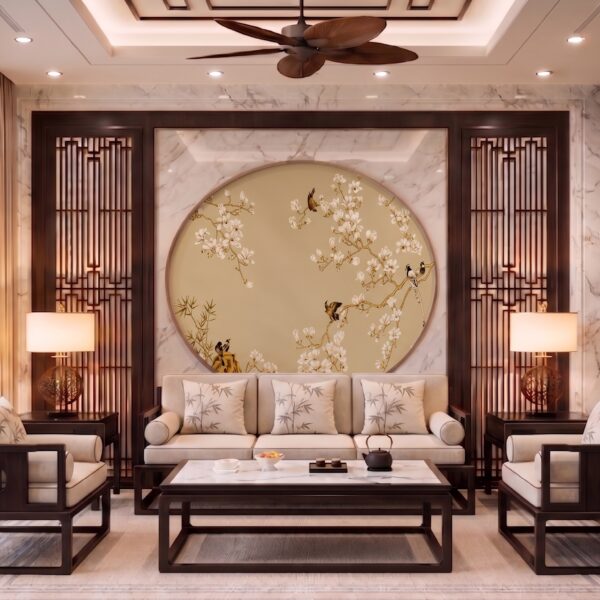 Phòng khách Á Đông đương đại 20–25m²
