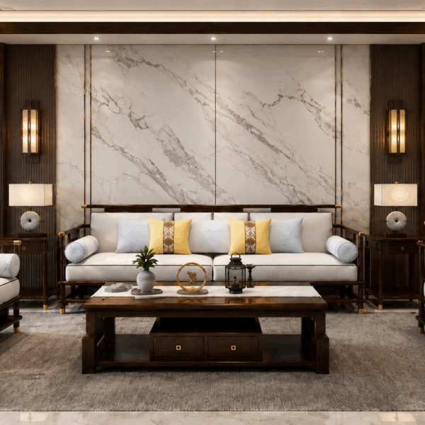 Phòng khách phong cách Á Đông đương đại 20–25m²