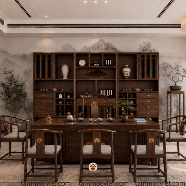 Phòng Làm Việc Kết Hợp Trà Thất Á Đông Đương Đại 40m2