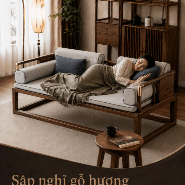Sập trà thất gỗ hương cao cấp – Góc thưởng trà, đọc sách và nghỉ ngơi an yên cho không gian sống hiện đại