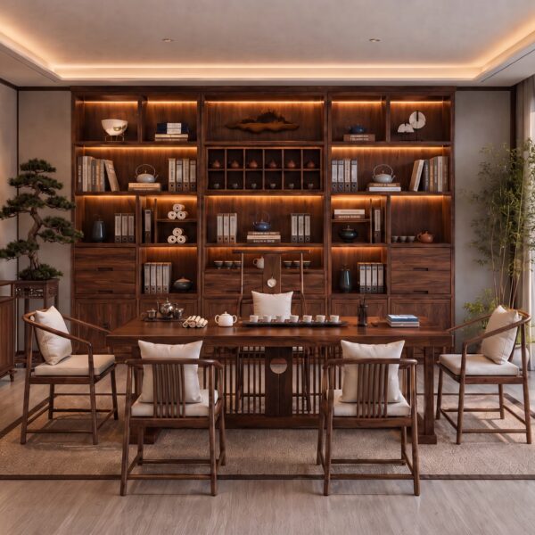 Trà thất 25m² gỗ Hương phong cách Á Đông đương đại