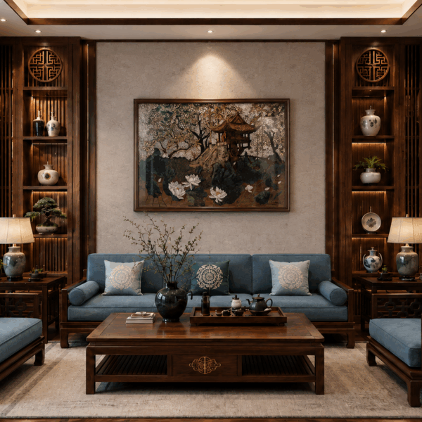 Nội thất phòng khách á đông đương đại 20-30m2