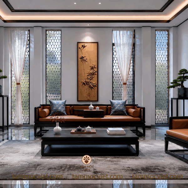 Phòng khách Á Đông đương đại 35m2